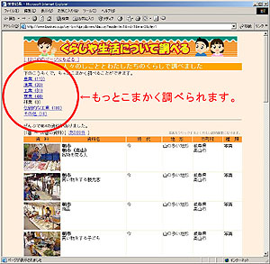 単元で検索した結果の表示画面